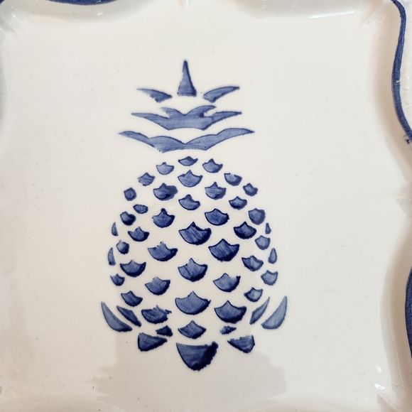 Neuwirth Pineapple square plate platter blue white perforated edge detail heart - Picture 6 of 9